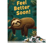 500 Piece Feel Better Soon Sloth Illustration Jigsaw Puzzles for Adult Teenagers Wooden Puzzles for Adults Home Decoration Puzzle Toys 500pcs (52x38cm)
