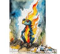500 Piece Fire Frog Watercolor Square Puzzles for Adults, Wooden Puzzles Toy Wall Decor 500pcs (52x38cm)