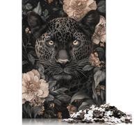 500 Piece Floral Black Leopard Jigsaw Puzzlesfor Adults Teenagers Wooden Puzzle Jigsaws for Adults Educational Game Challenge Toy 500pcs (52x38cm)