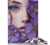 500 Piece Floral Girl with Purple Flowers Puzzle For Adults | Large Jigsaw Puzzle with Premium & Durable Wooden Block Pieces with Precise Interlocking Design 500pcs (52x38cm)