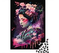 500 Piece for Adults Geisha Neon Cherry Blossom Jigsaw Puzzles for Adults, Wooden Puzzles Best Gift for Friends And Family 500pcs (52x38cm)