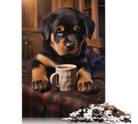 500 Piece for Adults Rottweiler Dog Pup Coffee Jigsaw Puzzles for Adults, Wooden Puzzles Best Gift for Friends And Family 500pcs (52x38cm)