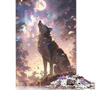 500 Piece for Adults Wolf Howling at The Moon Jigsaw Puzzles for Adults, Wooden Puzzles Best Gift for Friends And Family 500pcs (52x38cm)