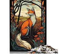 500 Piece 'Fox Art Nouveau Wildlife Jigsaw Puzzles, for Adults & Wooden Puzzles Educational Games For Kids 500pcs (52x38cm)