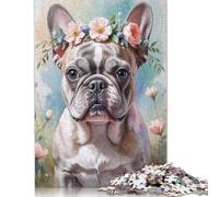 500 Piece French Bulldog with Flower Crown Watercolor Square Puzzles for Adults And Wooden Puzzles Family Activity 500pcs (52x38cm)