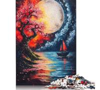 500 Piece Full Moon Seascape Puzzles for Wooden Puzzles Educational Game for Adult 500pcs (52x38cm)