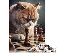 500 Piece 'Funny Cat Playing Chess Puzzles for Adults & Wooden Puzzles Educational Puzzle Family Game 500pcs (52x38cm)