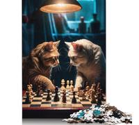 500 Piece Funny Cats Playing Chess Square Jigsaw Puzzles for Adults, Wooden Puzzles Learning Educational Toy 500pcs (52x38cm)