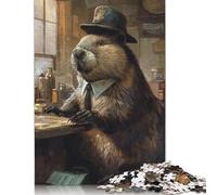 500 Piece Funny Dressed Beaver Hat Jigsaw Square Puzzle for Adults & Wooden Puzzles Educational Game Challenge Toy 500pcs (52x38cm)