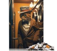 500 Piece Funny Elegant Traveler Cat Square Jigsaw Puzzles for Adults, Wooden Puzzles Learning Educational Toy 500pcs (52x38cm)