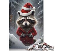 500 Piece Funny Raccoon Xmas Square Puzzle for Adults, Wooden Puzzles Puzzle Hands-on Game 500pcs (52x38cm)