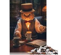 500 Piece Funny Tabby Cat Hat Candle Puzzles for Adults & Wooden Puzzles Educational Puzzle Family Game 500pcs (52x38cm)