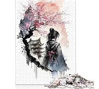 500 Piece Geisha Cherry Blossom Square Puzzle for Adults Wooden Puzzles Educational Puzzle Family Game 500pcs (52x38cm)