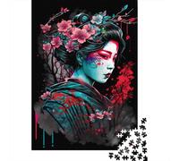 500 Piece Geisha Neon Cherry Blossom Jigsaw Puzzles, for Adults & Wooden Puzzles Educational Games For Kids 500pcs (52x38cm)