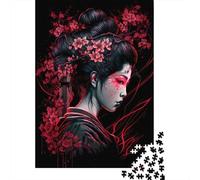 500 Piece Geisha Neon Cherry Blossom Puzzles for Wooden Puzzles Educational Game for Adult 500pcs (52x38cm)