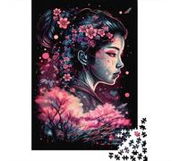 500 Piece Geisha Neon Cherry Blossom Square Puzzle for Adults Wooden Puzzles Educational Puzzle Family Game 500pcs (52x38cm)