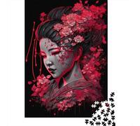 500 Piece Geisha Neon Cherry Blossom2 Square Jigsaw Puzzles for Adults, Wooden Puzzles Learning Educational Toy 500pcs (52x38cm)