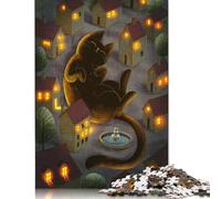 500 Piece Giant Cat in The Village Square Puzzles for Adults, Wooden Puzzles Family Entertainment Toys 500pcs (52x38cm)