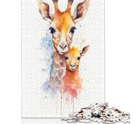 500 Piece Giraffe Watercolor Jigsaw Puzzlesfor Adults Teenagers Wooden Puzzle Jigsaws for Adults Educational Game Challenge Toy 500pcs (52x38cm)