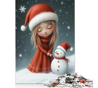 500 Piece Girl And Snowman in Winter Jigsaw Puzzle for Adult Teenagers Wooden Puzzles for Adults Family Activity Jigsaw Puzzles 500pcs (52x38cm)