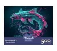 500 Piece Glowing Fish Square Jigsaw Puzzles for Adults, Wooden Puzzles Learning Educational Toy 500pcs (52x38cm)