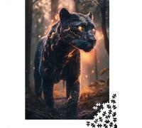 500 Piece Glowing Thunder Panther Wooden Jigsaw Puzzles Adults Teens Jigsaw Large Puzzle Toys Gift Educational Intellectual Decompressing Fun Family Game 500pcs (52x38cm)