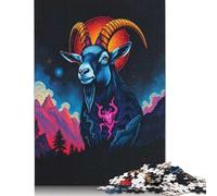 500 Piece Goat with Demon Tattoo Puzzles for Adults Wooden Puzzles Educational Games For Kids 500pcs (52x38cm)