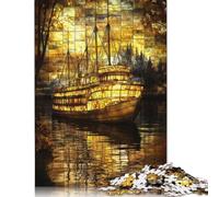 500 Piece Golden Cruise Glass Square Puzzles for Adults, Wooden Puzzles Toy Wall Decor 500pcs (52x38cm)