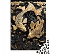 500 Piece Golden Koi Fish Art Deco Puzzles For Adults Wooden Puzzles Brain Teaser Puzzles For Children 500pcs (52x38cm)