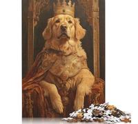 500 Piece Golden Retriever King Square Puzzles for Adults, Wooden Puzzles Toy Wall Decor 500pcs (52x38cm)