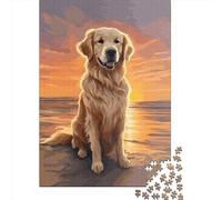 500 Piece Golden Retriever Sunset Jigsaw Puzzles, for Adults & Wooden Puzzles Educational Games For Kids 500pcs (52x38cm)