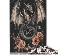 500 Piece Gothic Dragon with Pentagram And Rosesre Puzzles For Adults Wooden Puzzles Brain Teaser Puzzles For Children 500pcs (52x38cm)