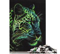 500 Piece Green Leopard Neon Square Puzzle for Adults, Wooden Puzzles Puzzle Hands-on Game 500pcs (52x38cm)