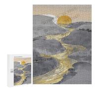 500 Piece Grey and Gold Mountain Puzzle - Artistic Design for Adults, Modern Landscape, Mindful Activity, Finished Size 21 x 15 Inches