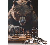 500 Piece Grizzly Bear Chess Square Puzzles for Adults, Wooden Puzzles Family Entertainment Toys 500pcs (52x38cm)