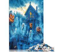 500 Piece Haunted Halloween Graveyard Jigsaw Puzzlesfor Adults Teenagers Wooden Puzzle Jigsaws for Adults Educational Game Challenge Toy 500pcs (52x38cm)