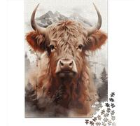 500 Piece Highland Cow Art. Square Puzzles for Adults And Wooden Puzzles Family Activity 500pcs (52x38cm)