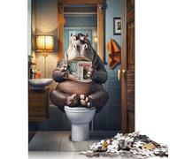 500 Piece Hippo on The Toilet Jigsaw Puzzle for Adult Teenagers Wooden Puzzles for Adults Puzzles Home Educational Games DIY Toys 500pcs (52x38cm)