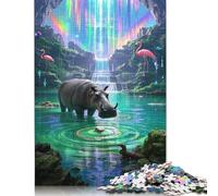 500 Piece Hippopotamus Square Jigsaw Puzzles for Adults, Wooden Puzzles Educational Game for Children 500pcs (52x38cm)