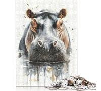 500 Piece 'Hippopotamus Watercolor Painting Square Puzzles for Adults And Wooden Puzzles Family Activity 500pcs (52x38cm)
