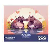 500 Piece Hippos Romantic Jigsaw Puzzles, for Adults & Wooden Puzzles Educational Games For Kids 500pcs (52x38cm)