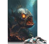 500 Piece Horror Piranha Dark Demon Jigsaw Puzzles for Adults Wooden Puzzle for Adults And Teenager Educational Puzzle 500pcs (52x38cm)