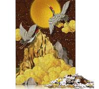 500 Piece Japanese Cranes Moon Gold Square Puzzle for Adults, Wooden Puzzles Puzzle Hands-on Game 500pcs (52x38cm)