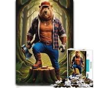 500 Piece Jigsaw Puzzle, Anthropomorphic Beaver Lumberjack in Forest