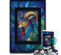 500 Piece Jigsaw Puzzle, Capricorn Zodiac Sign Stained Glass Art-1