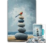 500 Piece Jigsaw Puzzle, Colorful Bird on Stacked Stones Painting