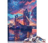 500 Piece Jigsaw Puzzle Colorful London Tower Bridge Wooden Puzzle Interesting Stress Reduction Jigsaw Puzzles Birthday Gifts 500pcs (52x38cm)