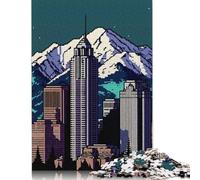 500 Piece Jigsaw Puzzle Denver Pixel Art Wooden Puzzles for Adults Brain Teaser Game 500pcs (52x38cm)
