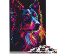 500 Piece Jigsaw Puzzle DJ Neon Border Collie Puzzles for Adults Wooden Games Jigsaw Challenge Toy Christmas And Birthday Gifts 500pcs (52x38cm)