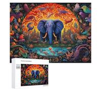 500 Piece Jigsaw Puzzle, Enchanted Forest Elephant amidst Colorful Bi